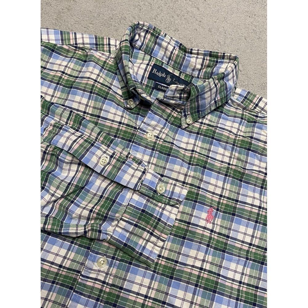 Ralph Lauren Shirt Mens Large Plaid Button Down Casual Preppy‎ Pink Pony